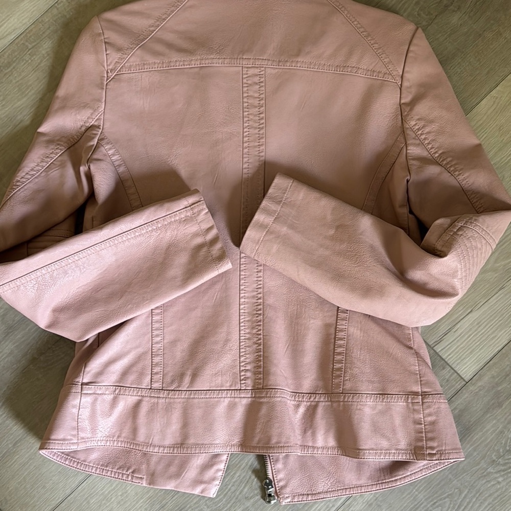 Guess Pink Leather Moto Jacket Asymmetrical Zipper - Picture 4 of 7